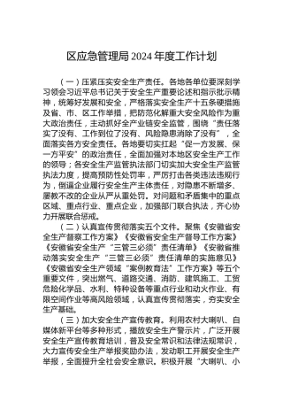 区应急管理局2024年度工作计划