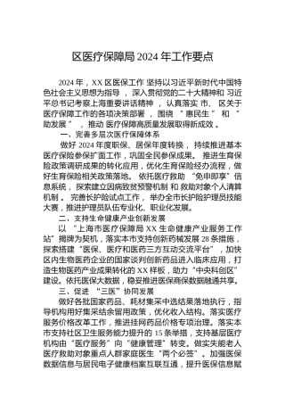 区医疗保障局2024年工作要点