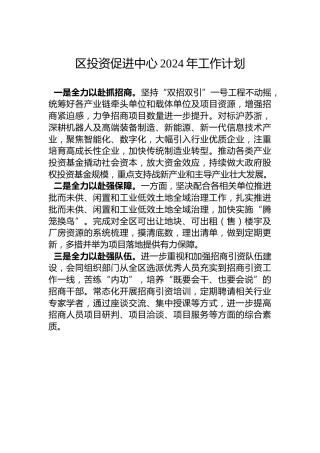 区投资促进中心2024年工作计划
