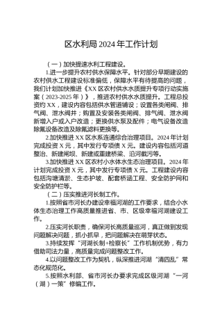 区水利局2024年工作计划