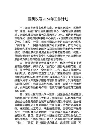 区民政局2024年工作计划