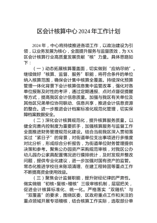 区会计核算中心2024年工作计划