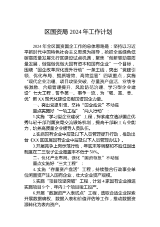 区国资局2024年工作计划
