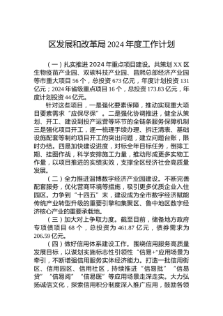 区发展和改革局2024年度工作计划