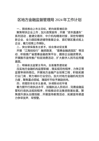 区地方金融监督管理局 2024年工作计划