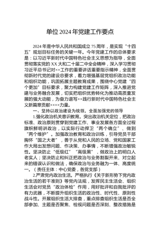 单位2024年党建工作要点