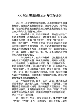 XX自治县财政局2024年工作计划