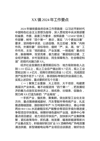 XX镇2024年工作要点