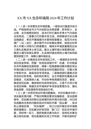 XX市XX生态环境局2024年工作计划
