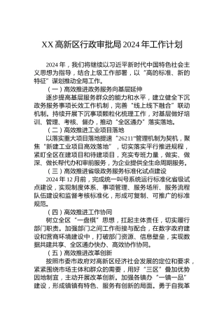 XX高新区行政审批局2024年工作计划