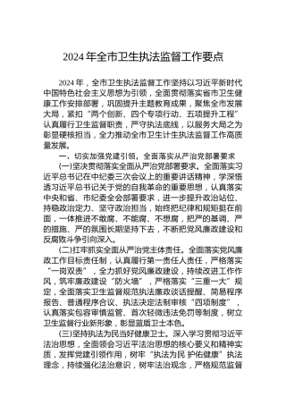 2024年全市卫生执法监督工作要点