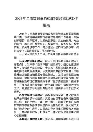 2024年全市数据资源和政务服务管理工作要点