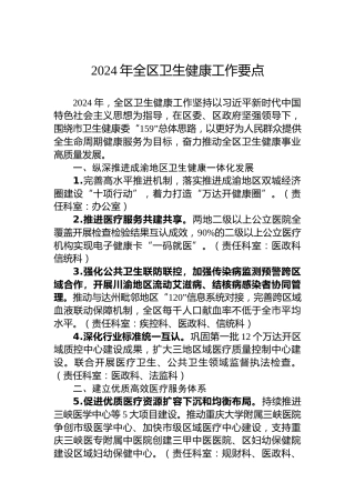 2024年全区卫生健康工作要点