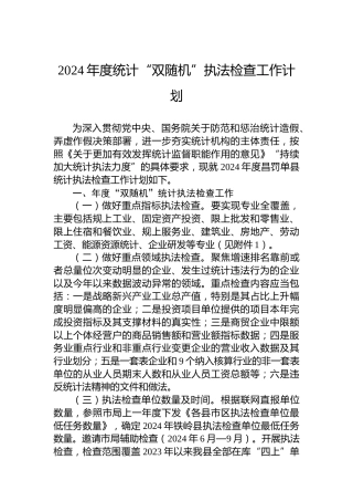 2024年度统计“双随机”执法检查工作计划