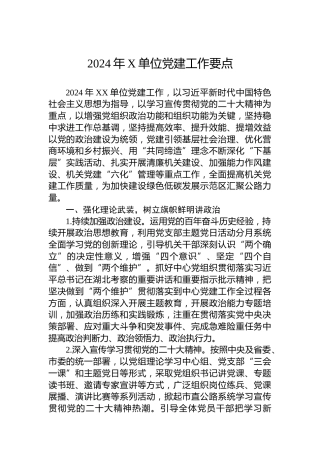 2024年X单位党建工作要点