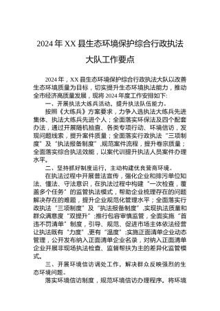 2024年XX县生态环境保护综合行政执法大队工作要点