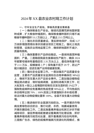 2024年XX县农业农村局工作计划