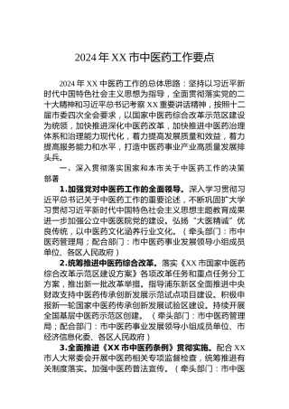 2024年XX市中医药工作要点