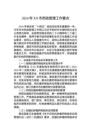 2024年XX市药政管理工作要点