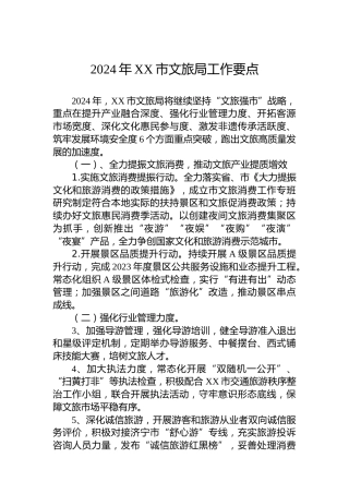 2024年XX市文旅局工作要点