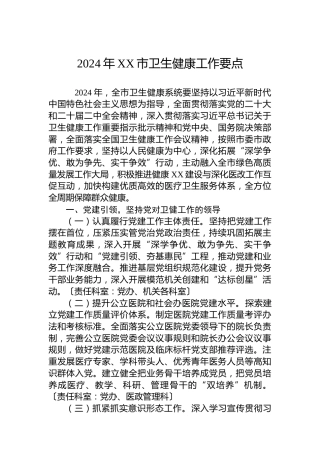 2024年XX市卫生健康工作要点