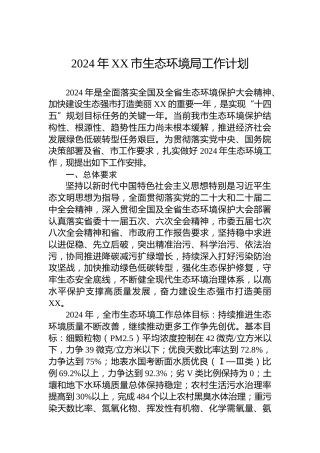 2024年XX市生态环境局工作计划