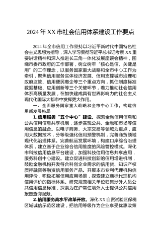 2024年XX市社会信用体系建设工作要点(2)