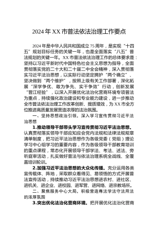 2024年XX市普法依法治理工作要点