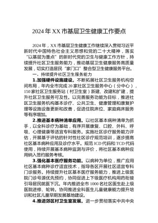 2024年XX市基层卫生健康工作要点