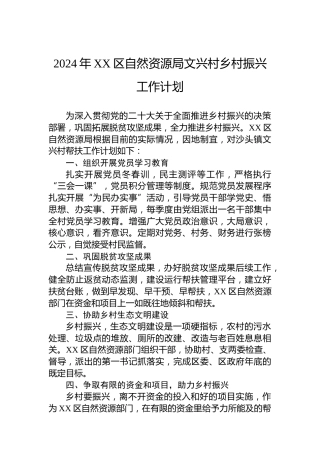 2024年XX区自然资源局文兴村乡村振兴工作计划