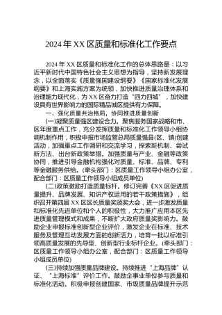 2024年XX区质量和标准化工作要点