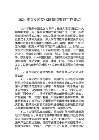 2024年XX区文化体育和旅游工作要点