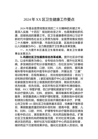 2024年XX区卫生健康工作要点