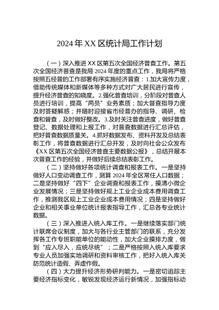 2024年XX区统计局工作计划