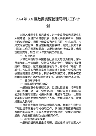 2024年XX区数据资源管理局帮扶工作计划