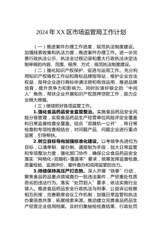 2024年XX区市场监管局工作计划
