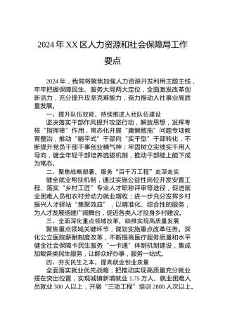 2024年XX区人力资源和社会保障局工作要点