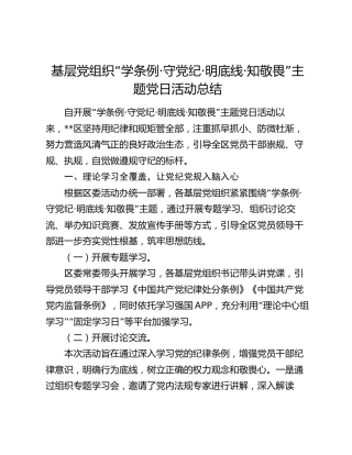 基层党组织“学条例·守党纪·明底线·知敬畏”主题党日活动总结 (2)