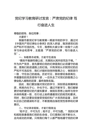 党纪学习教育研讨发言：严肃党的纪律笃行奋进人生