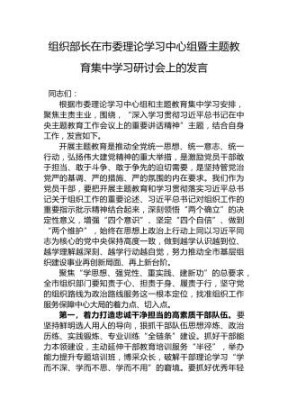 组织部长在市委理论学习中心组暨主题教育集中学习研讨会上的发言