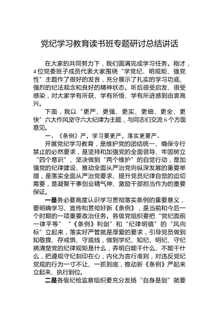 党纪学习教育读书班专题研讨总结讲话