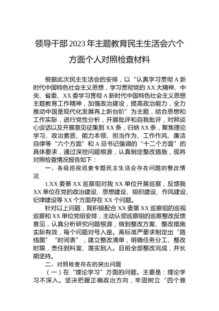 领导干部2023年主题教育民主生活会六个方面个人对照检查材料