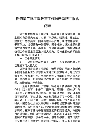 街道第二批主题教育工作报告总结汇报含问题