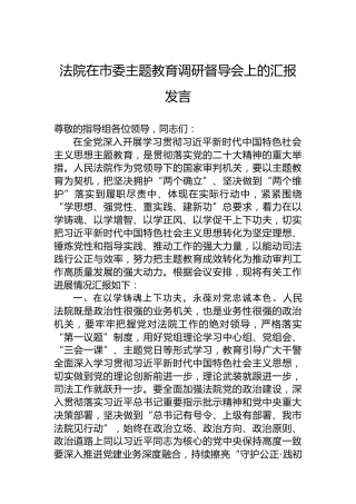 法院在市委主题教育调研督导会上的汇报发言