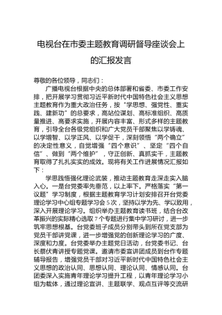 电视台在市委主题教育调研督导座谈会上的汇报发言