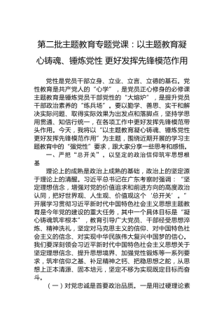 第二批主题教育专题党课：以主题教育凝心铸魂、锤炼党性更好发挥先锋模范作用
