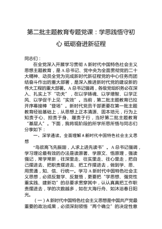 第二批主题教育专题党课：学思践悟守初心砥砺奋进新征程