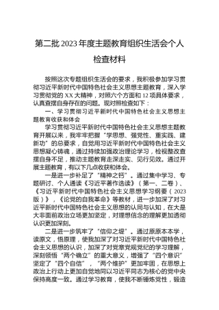 第二批2023年度主题教育组织生活会个人检查材料
