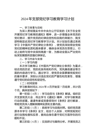 2024年支部党纪学习教育学习计划（2）