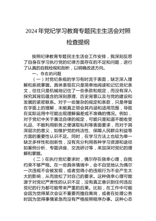 2024年党纪学习教育专题民主生活会对照检查提纲 (2)